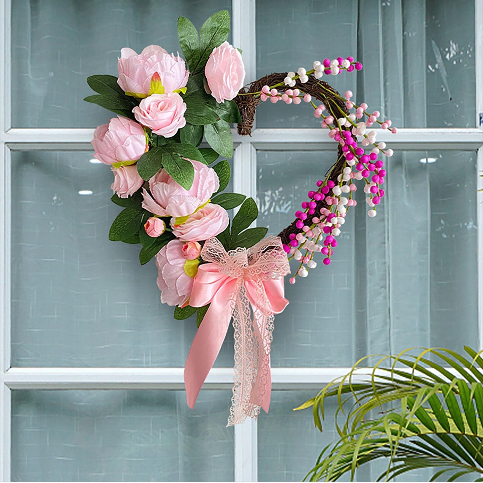 2 Fiocchi Per Ghirlanda Di San Valentino – Rosa Con Cuore Stampato, 50x30 Cm, Per Porta, Albero E Decorazioni
