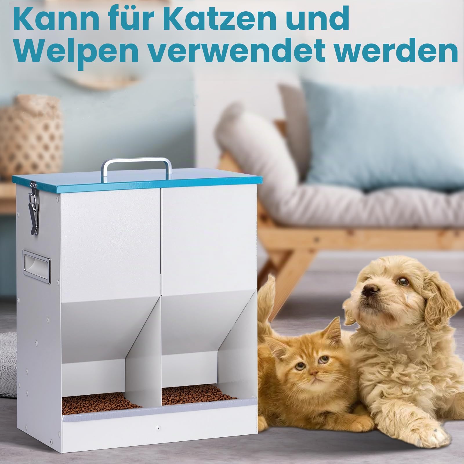 Automatischer 2 Katzen futterspender Futterautomat Katze Doppeltrichter