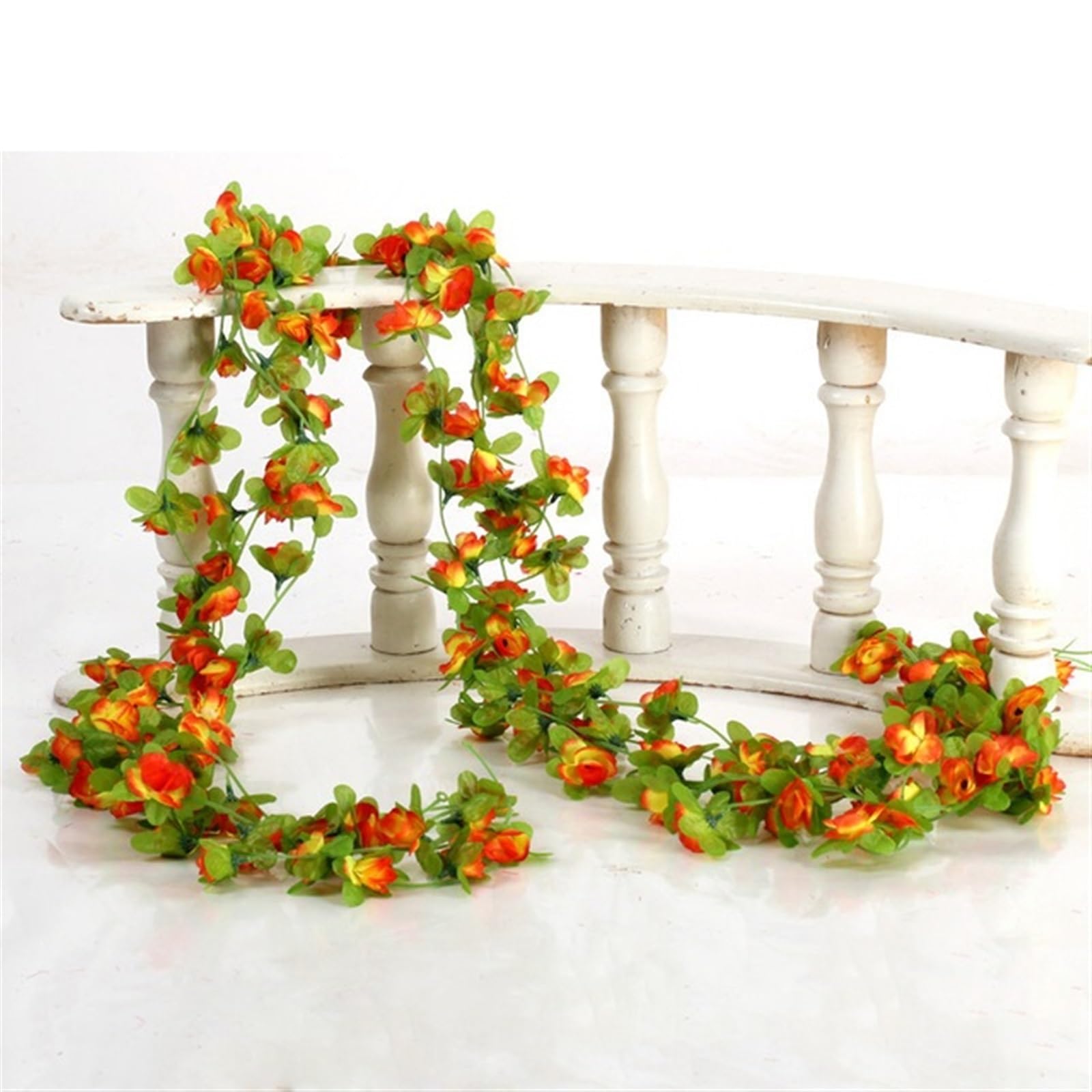 NDSJAIE Artificial Flower Vine 230cm Roses Artificial Silk Flowers Ivy Vines Green Garland Home Wedding Garden Branch Decoration Wall Hangin For decoration(Orange)