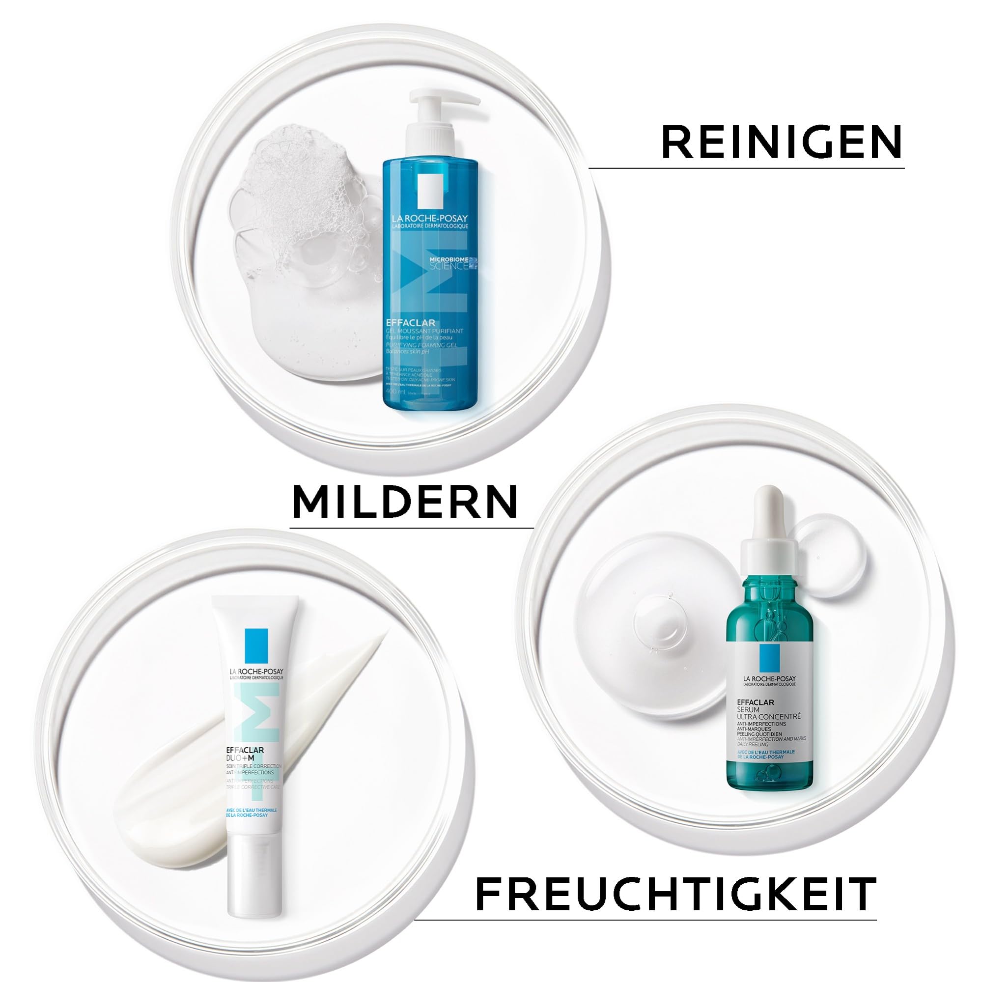 La Roche Posay Effaclar Set mit Schäumendem Reinigungsgel, Duo+M Creme & Hochkonzentriertem Peeling-Serum, Pflegeset gegen Unreinheiten & Hautglanz, Für Mischhaut & fettige Haut, 400ml + 40ml + 30ml