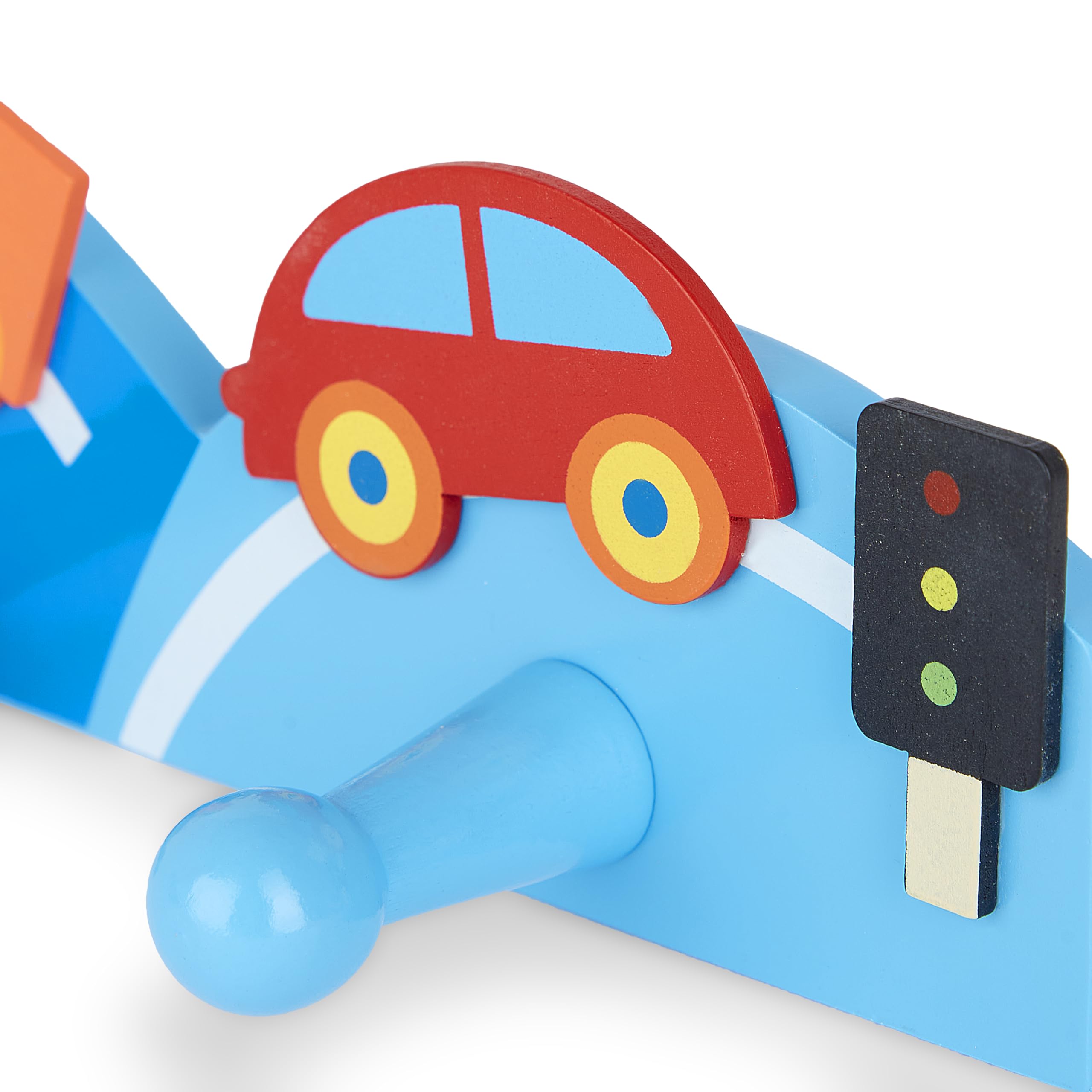 Mousehouse Gifts Triple Gancho Perchero de Pared la Ropa en Tonos Azules y Decorado con Coches para la habitación de los niños