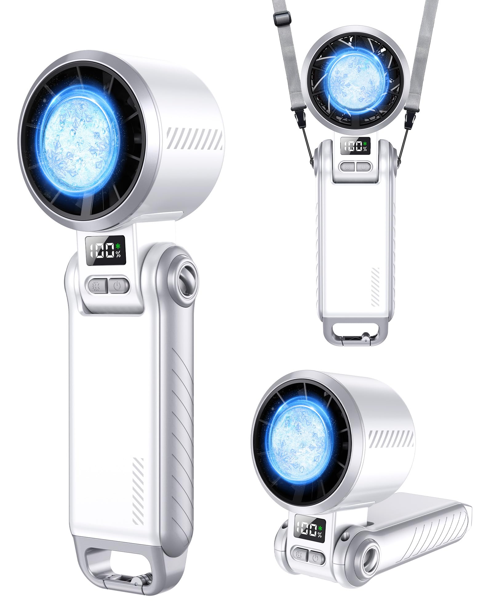 Ventilateur turbo portable avec refroidisseur de glace et écran LED, 5 en 1, pliable, rechargeable par USB, 5 vitesses, alimenté par batterie, cadeau idéal pour homme et femme, parfait pour le
