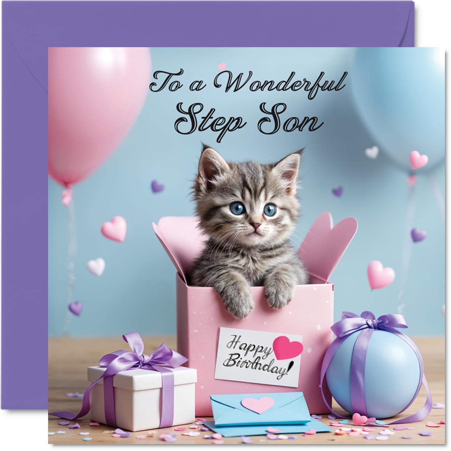 Step Son Birthday Card, Cat Present