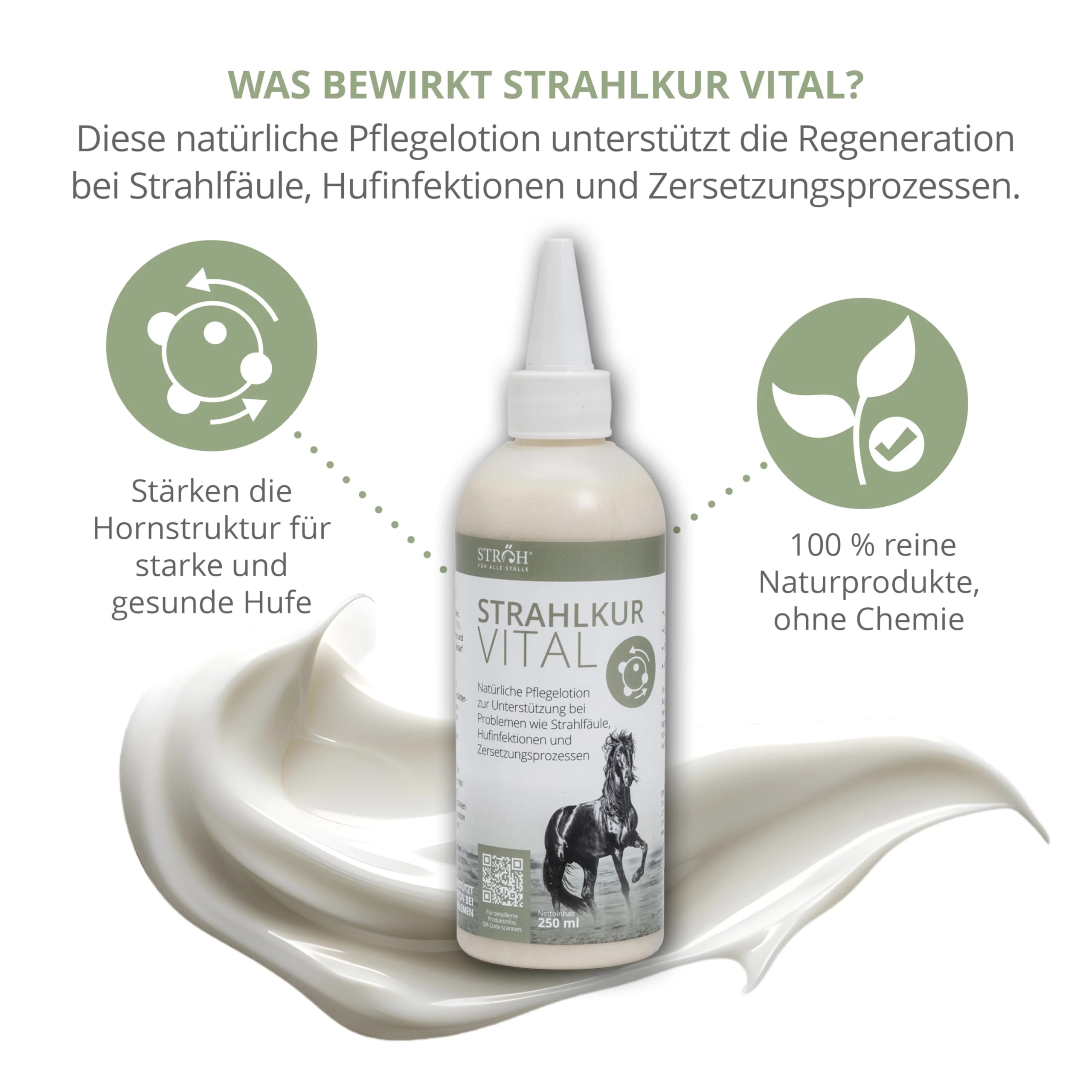 STRÖH Strahlkur Vital Pferd (250ml) • Pflegelotion für Pferde bei Strahlfäule, Hufpilz & Hufinfektion • Natürliche Hufpflege für Pferde mit Zink, Blutwurz, Propolis & mehr