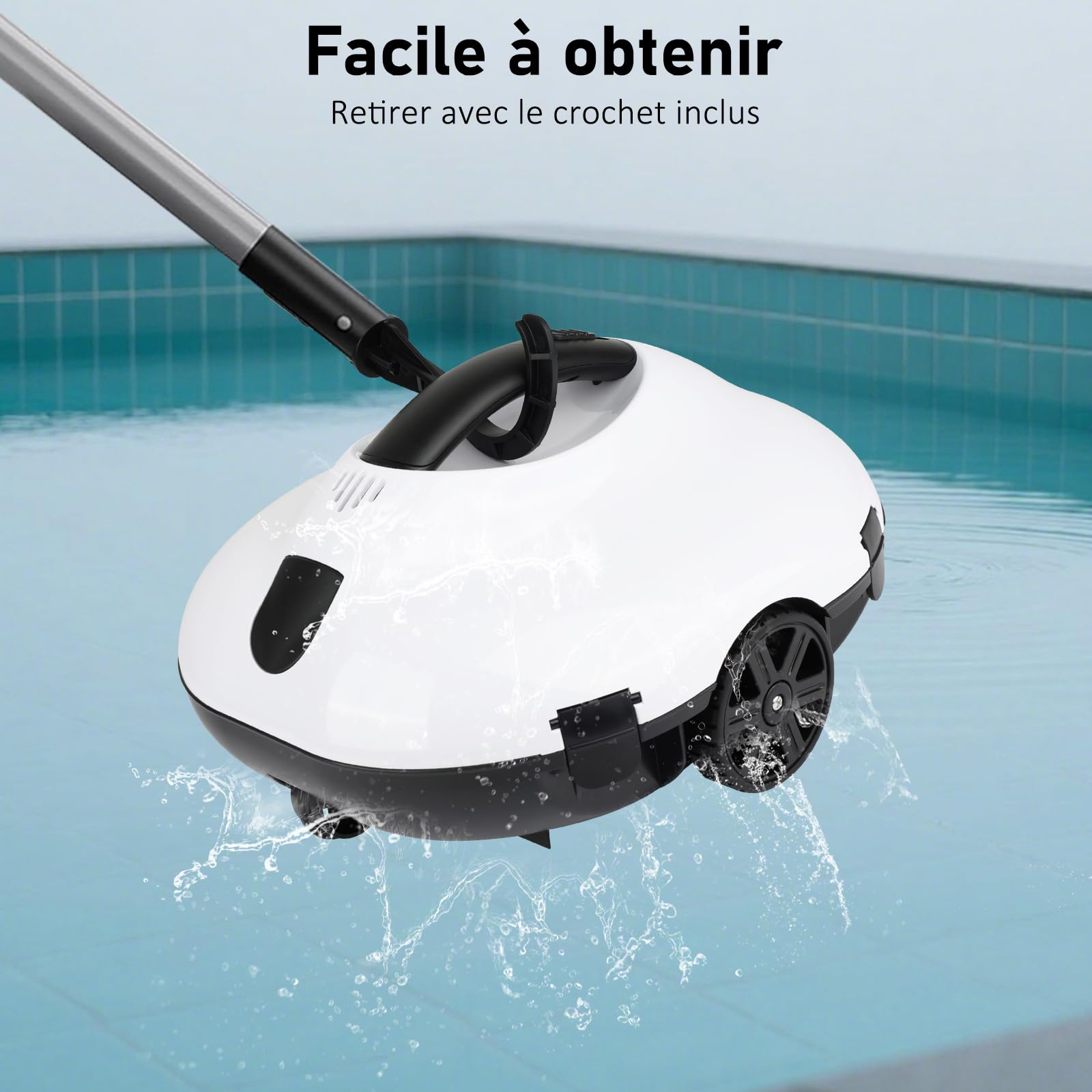 Poolrobot, Batteria 5000mAh e 130 Minuti di Tempo di Pulizia, Doppio Motore aspiratore, parcheggio Automatico, IPX8 Impermeabile, Ideale per Pavimenti Piatti Piscina Fino a 80 m²