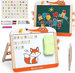 Kids Tabletop Easel Mini Easel Portable Desktop Easel 3-in-1 Wooden Art Easel Double-Sided Whiteboard & Chalkboard Dry Eraser Easel Painting Accessories for Toddlers Kids 3 4 5 6 7 8