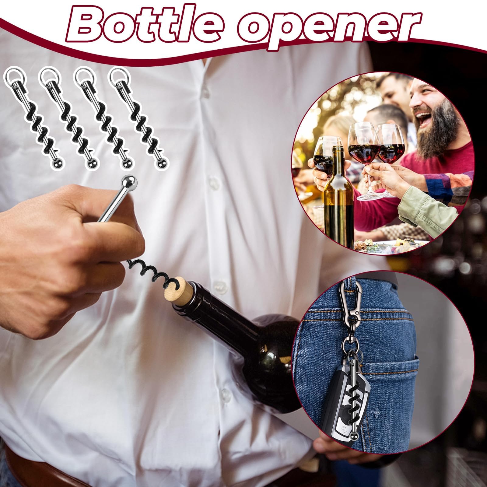 4 Pièces Tire Bouchon Porte Clef, Mini Ouvre Bouteille