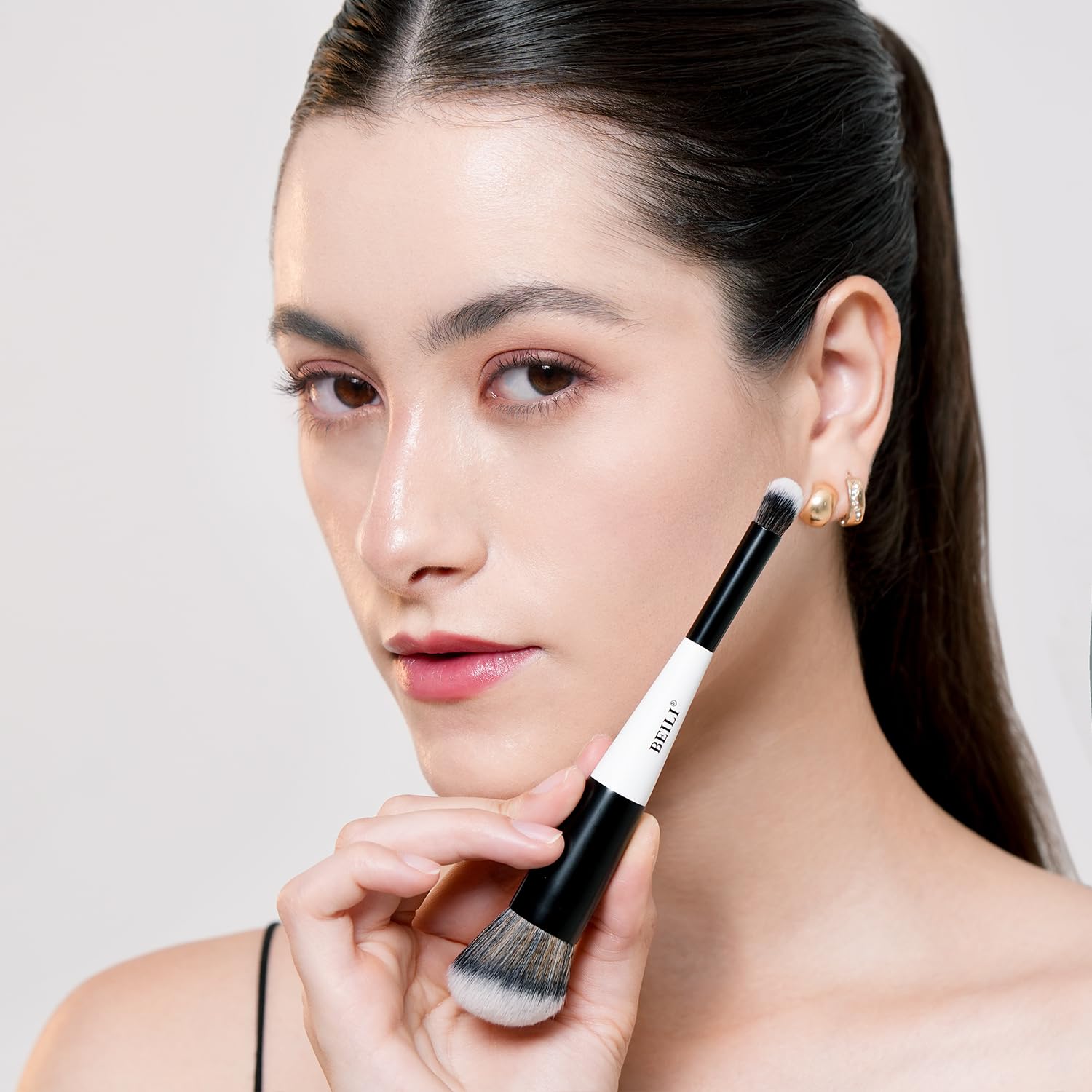 BEILI Lot de Pinceaux de Maquillage 12 Pièces, Ensemble de Pinceaux de Maquillage Professionnels, 18-en-12 avec Deux Extrémités pour Poudre, Fond de Teint, Correcteur, Sourcils, Fard à Paupières