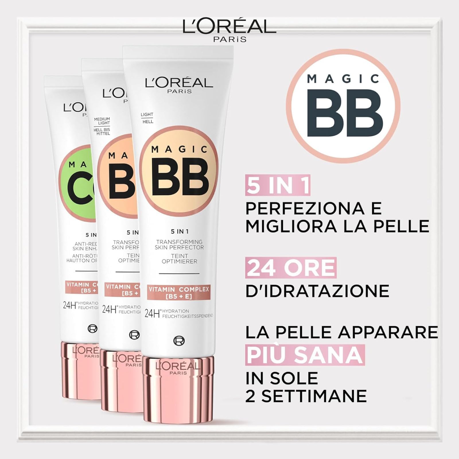 L'Oréal Paris Magic BB Cream 5in1 Moisturizing Antioxidant Uniforming Smoothing Illuminating 24h Fig Extract Protection SPF 20 Light and Creamy Texture Medium Light Color - Image 2