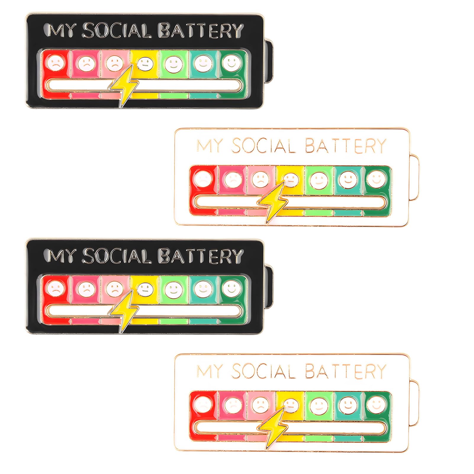 Social Battery Pin, 4 Piezas Pin de batería social, Broche para el Estado de ánimo Social 7 días, Agujas de Humor Interactivas