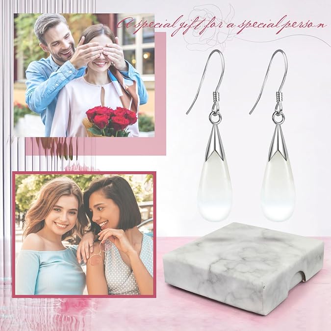 Natural Opal Earrings, Teardrop Earrings for Women Cat's Eye Stone Silver Earrings Drop Dangle Earrings for Women Teen Girls