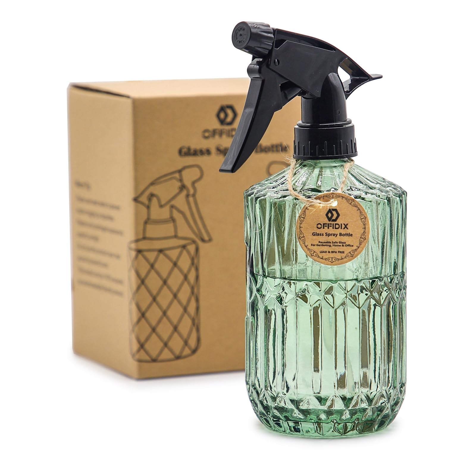 OFFIDIX Fine Mist Plant Mister, Glass Spray Bottles, Green Misters 15 oz