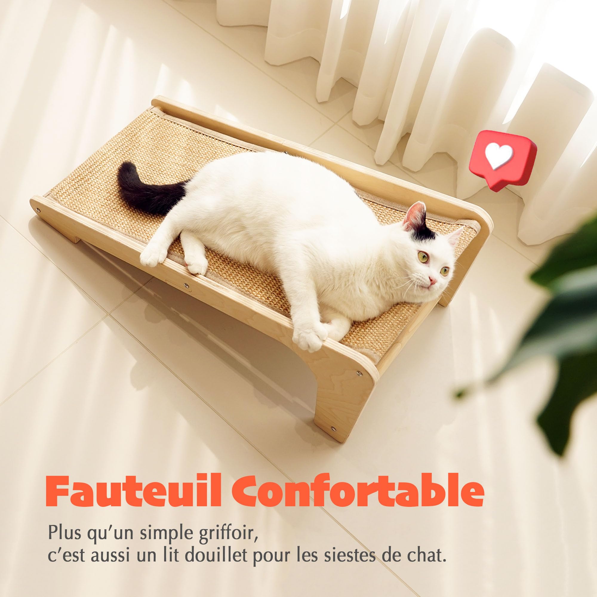 PETKARAY Griffoir pour Chat en Forme de L, 64 cm, Poteau à Griffer en Sisal Naturel, Montage Mural ou au Sol, Protection de Meubles avec Herbe à Chat, Design Classique