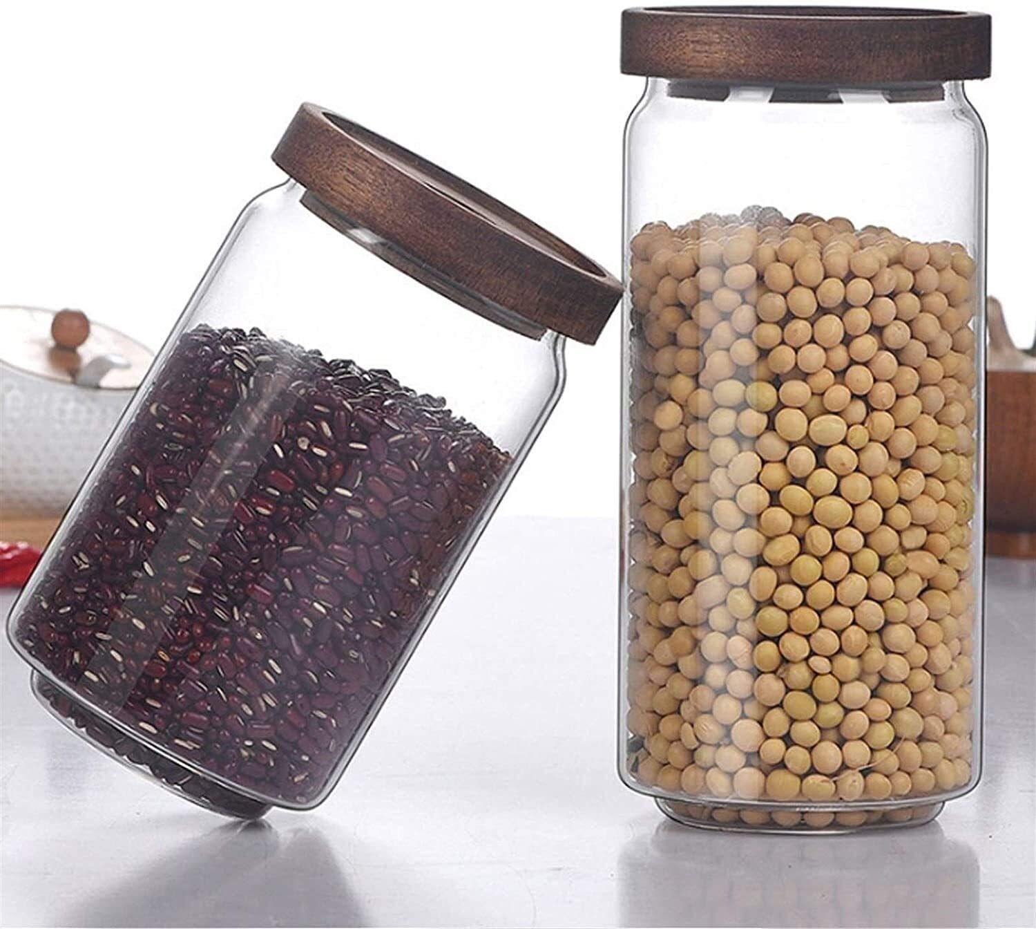 Vorratsgläser Klein Vorratsgläser Kanister Glas Luftdichtes Glas Mit Holzdeckel, Transparentes Luftdichtes Glas for Mehrkorn-Trockenfrüchtetee (Size : 1550ml)