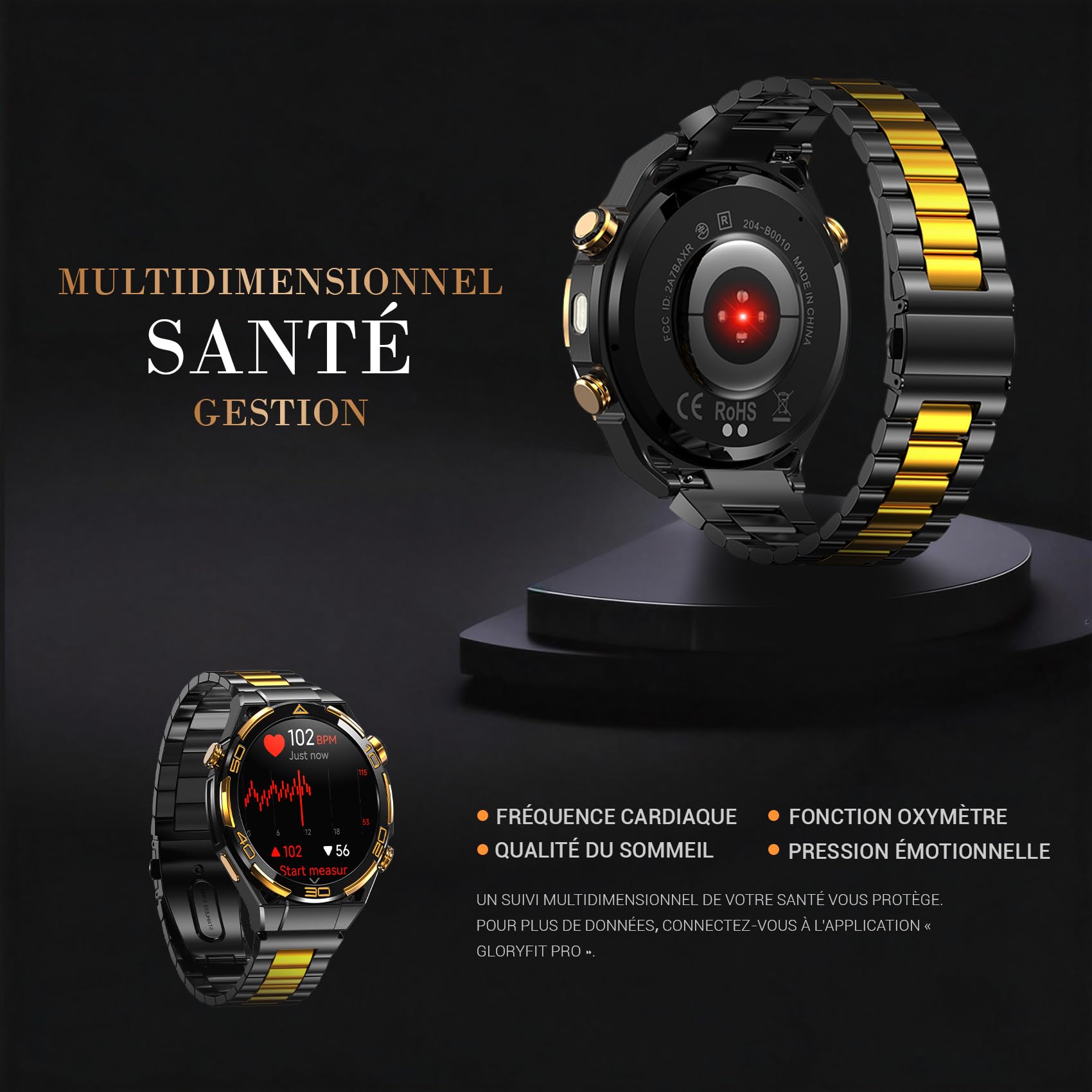 Blackview Montre Connectée Homme 14K Or Luxe avec IA ChatGPT, Écran AMOLED HD 1.43", GPS Intégré, Lampe de Poche, Boussole, Appels Bluetooth, Surveillance Santé, 100+ Modes Sport, pour Android et iOS