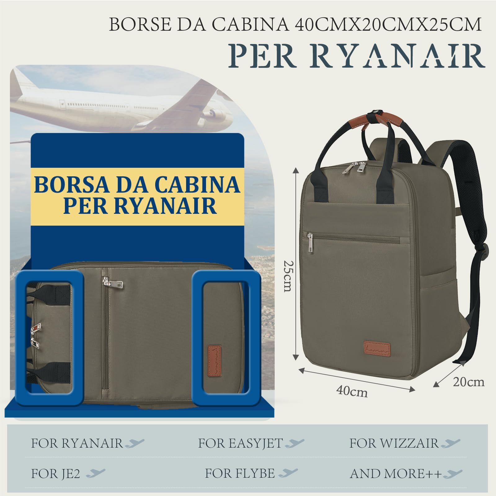 Hayayu Zaino Per Ryanair 40x20x25 Zaino Da Viaggio Aereo Bagaglio a Mano 40x20x25 Per Ryanair Donna Uomo Borse Da Cabina 20L Zaini per Laptop 14 Pollici Con Tasca Antifurto Fibbia Toracica