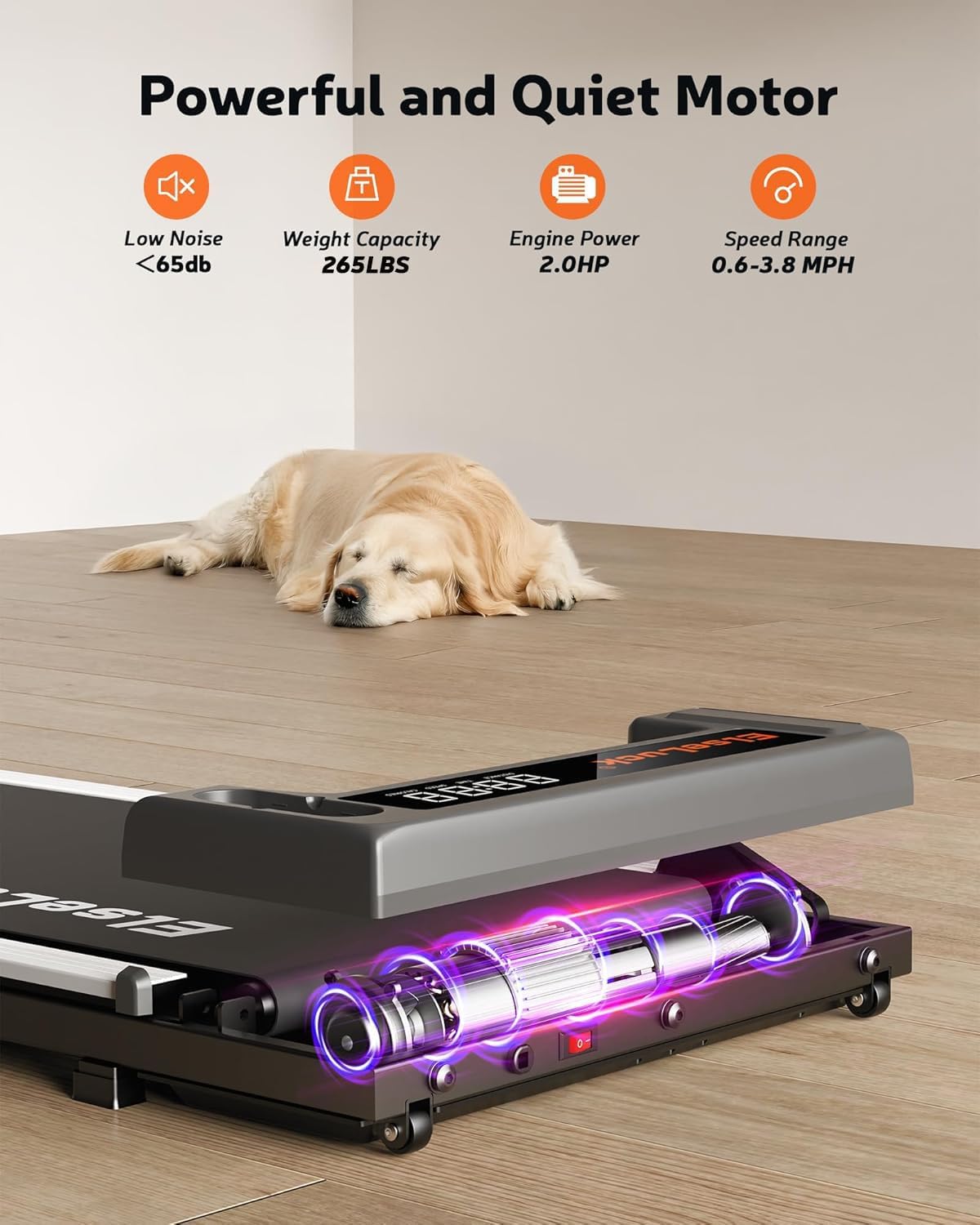 Elseluck Walking Pad Treadmill, Under Desk Treadmill with Remote Control, Walking Jogging Running Machine with LED Display, Portable for Home and Office, Gray/Sliver - Image 2