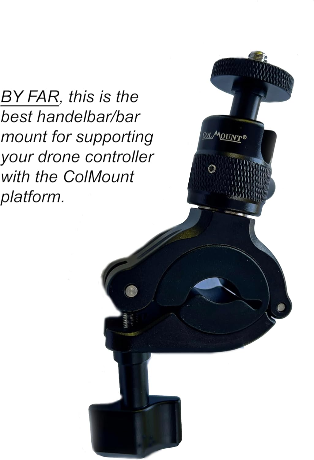 Bicycle, Motorcycle Mount DJI RC 2 Controller (not RC or RC Pro) for Mini 4/5 Pro & Air 3/3S, Neo Incl 1/4-20 male to GoPro adapter & Handlebar Mount 360° Rotation 1/4-20 Ball w Locking Clamp-RC2PAK2A