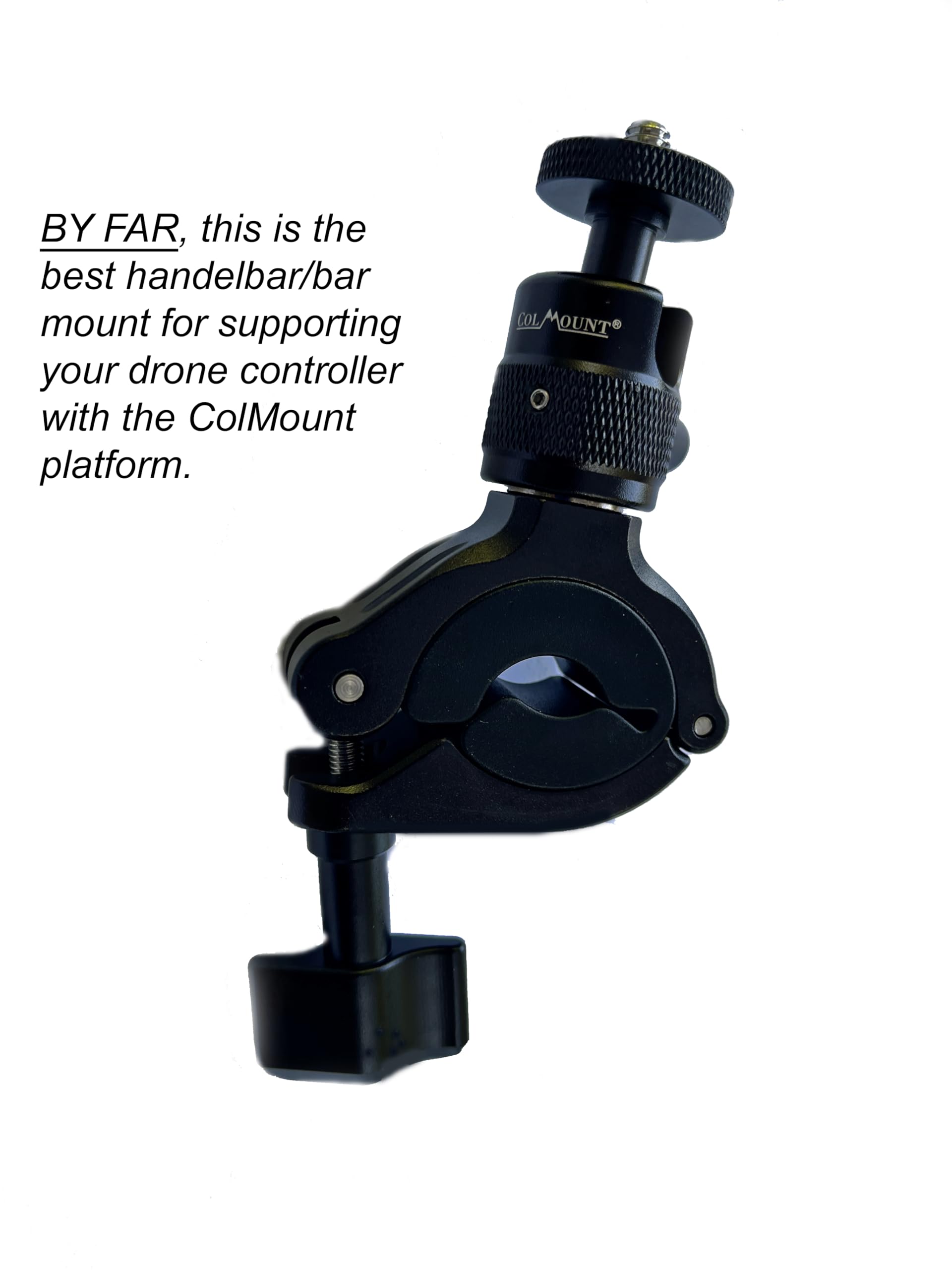 ColMount DJI RC 2 Drohnen-Controller-Aluminium-Halterung für Fahrrad, Boot, Motorrad, ATV, UTV, Stativ usw. und Fahrradlenkerhalterung, 360° drehbar, 1/4-20 Kugel mit Feststellklemme