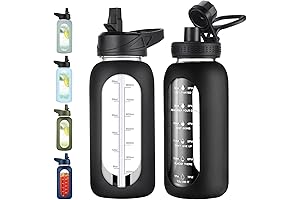 32 oz Glass Water Bottle with Straw and Handle for Optimal Hydration