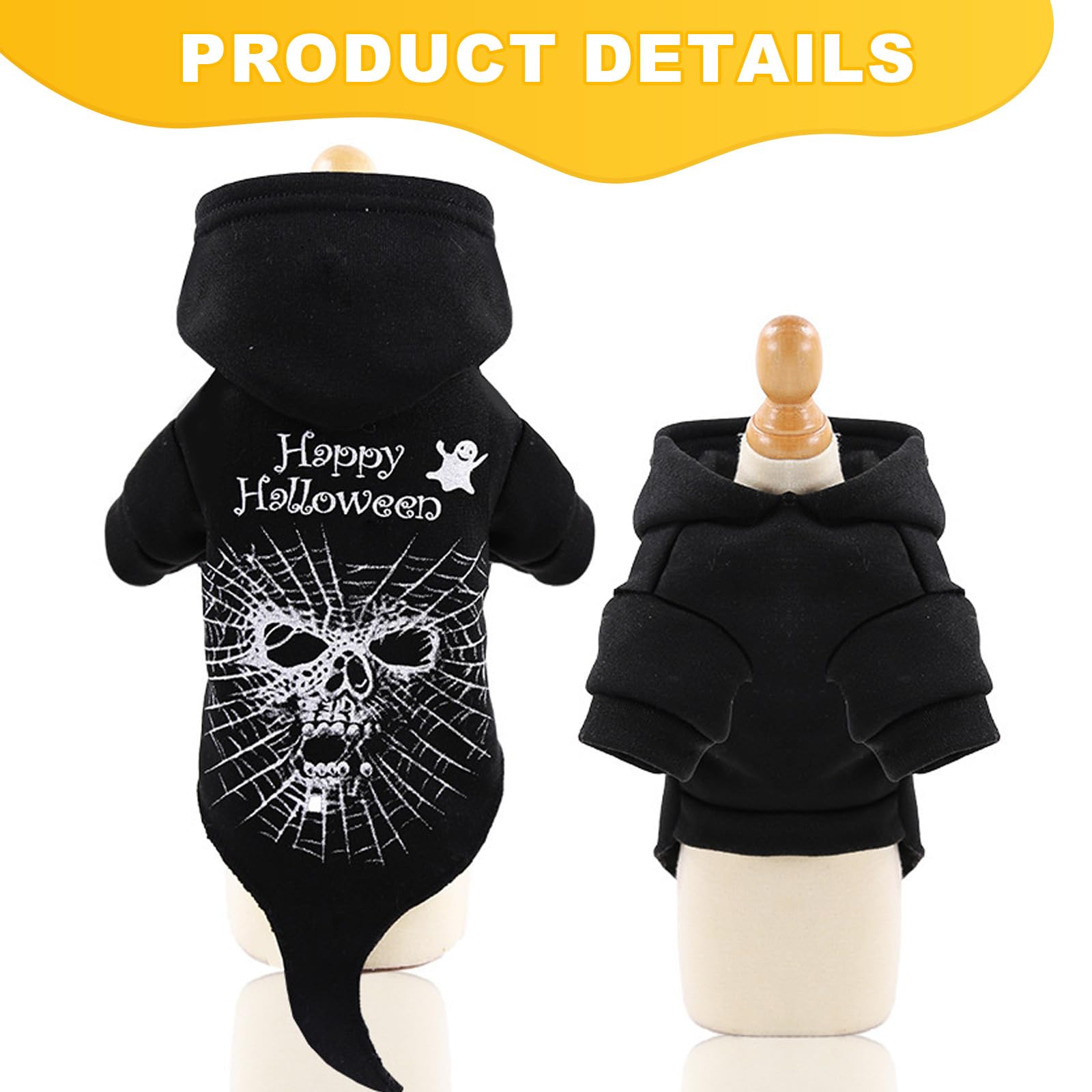 Vavious Dog Sweater Funny Halloween Pet Sweatshirt for Dogs Happy Halloween Spider Ghost Face Print Cat Hoodies Dog Coat Black01 Small