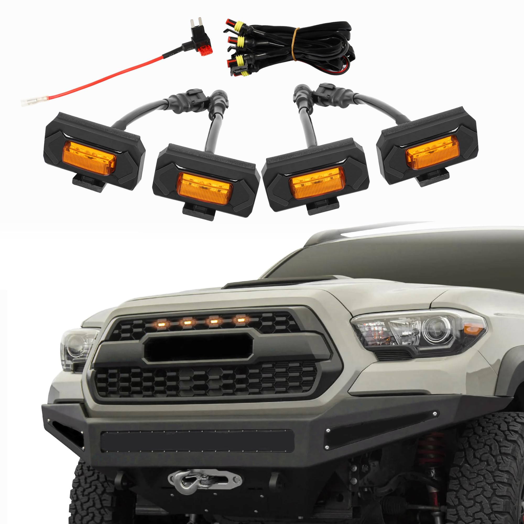 Jenuo4-PCS Grille Lights Fit For 2020-2023 Tacoma OEM Grill Off-Road Sprot Front Amber Light 2020 2021 2022 2023 Tacoma 20 21 22 23 Tacoma