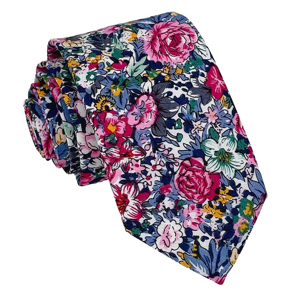 Kebocis Mens Skinny Cotton Floral Necktie Thin Tie for Men