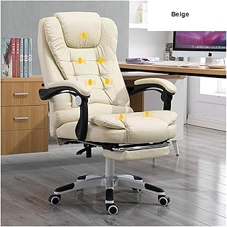 GuanXian Inicio del Escritorio del Ordenador Sillón Jefe Silla de Oficina con reposabrazos reposapiés reclinable PU Cuero Ajustable de elevación Giratorio Silla de Masaje (Color : Beige)