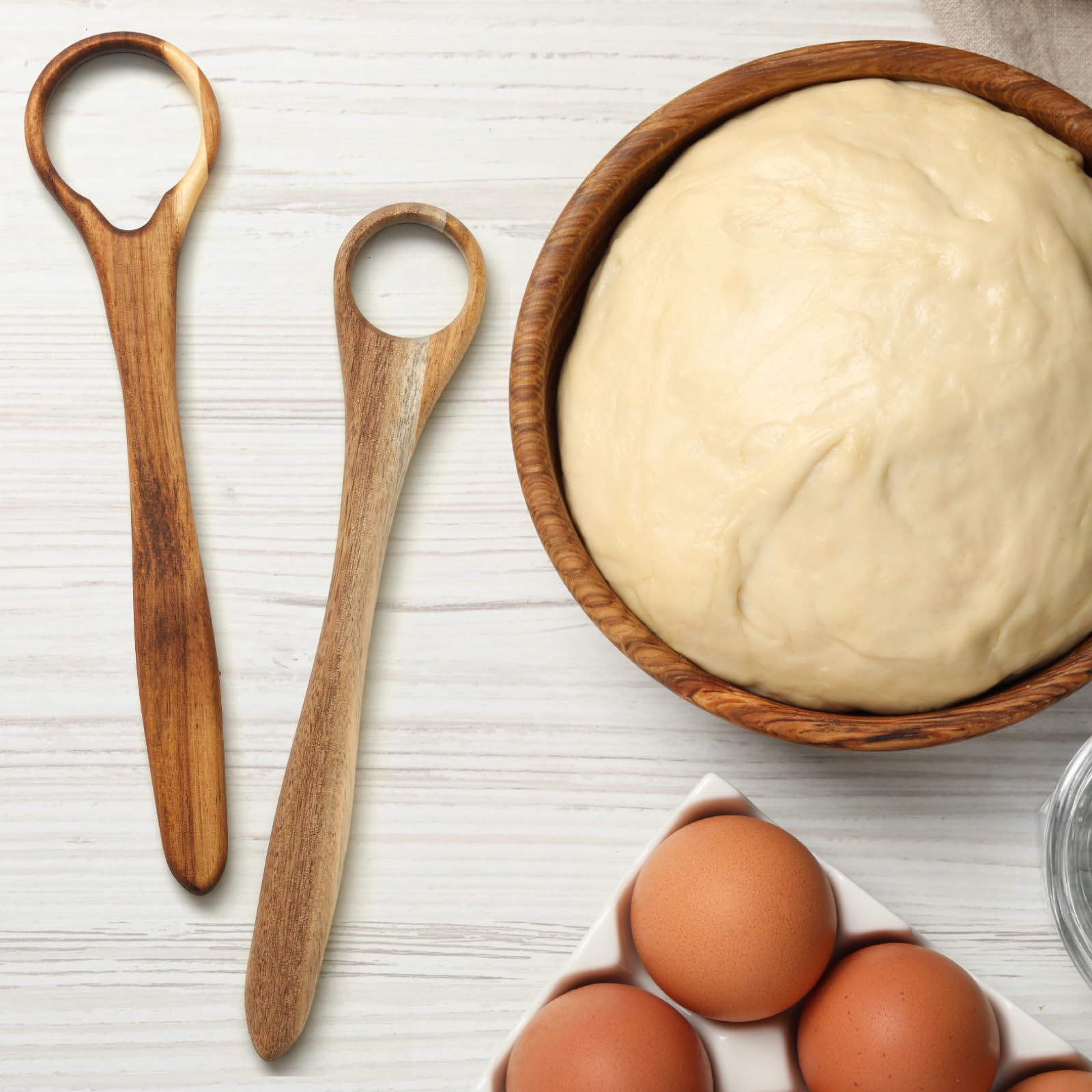 SiliFine Dänischer Teigbesen, Akazienholz, dänischer Mixer, Sauerteig-Holzmixer, traditioneller holländischer Schneebesen für Gebäck, Ei, Pizza, Kuchenteig, 3 Stück