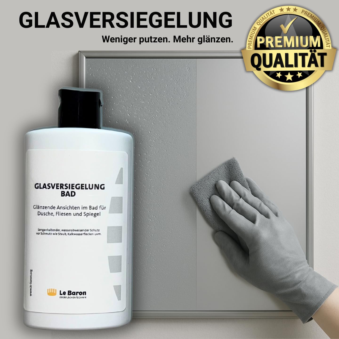 Le Baron Glasversiegelung Bad, Set mit Mikrofasertuch und Applikator, Dusche und Fliesen Versiegelung