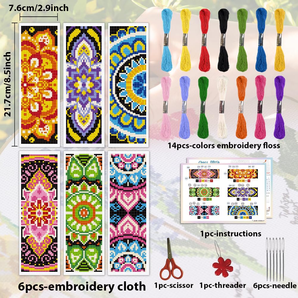 ACRNIGHEET Kit de 6 marcadores de punto de cruz para principiantes, mandala, estampado, kit de punto de cruz para adultos, kit de punto de cruz para adultos, kit de punto de cruz para adultos con