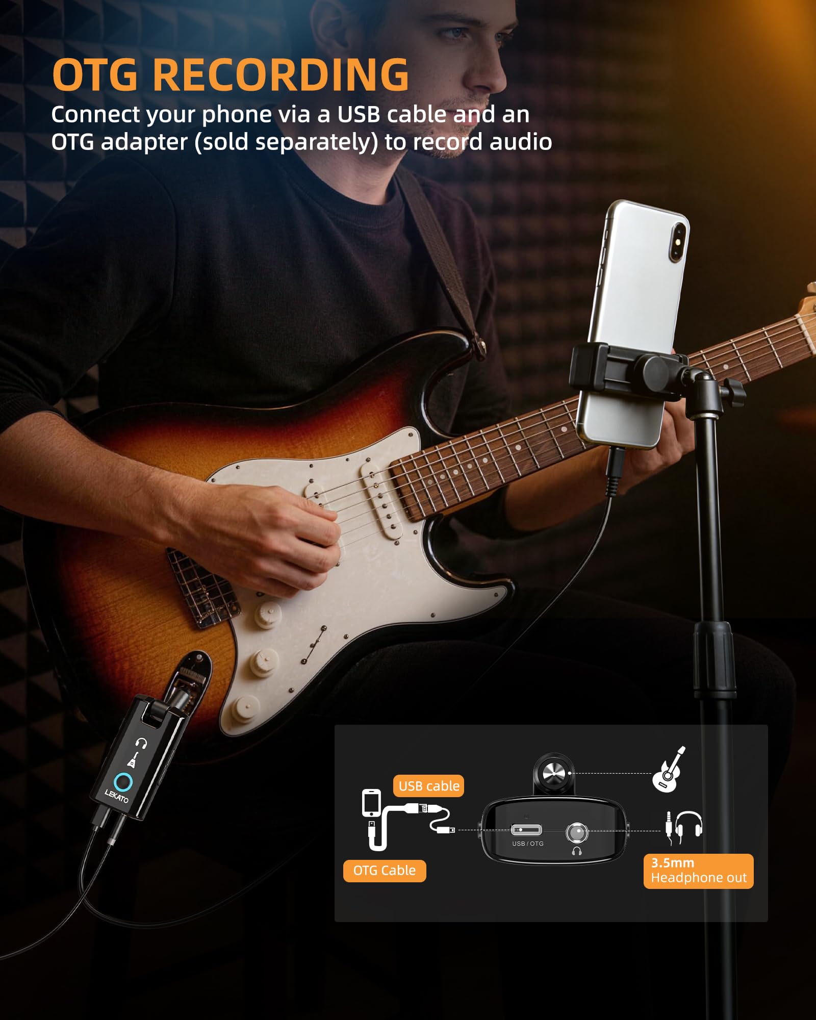 LEKATO Mini-Gitarren-Kopfhörerverstärker mit App, PA-5 | Multieffekte: 8 Module, 18 Verstärker, 20 IRs & IR-Ladefunktion. Drum-Machine, OTG-Aufnahme, Bluetooth-Streaming.