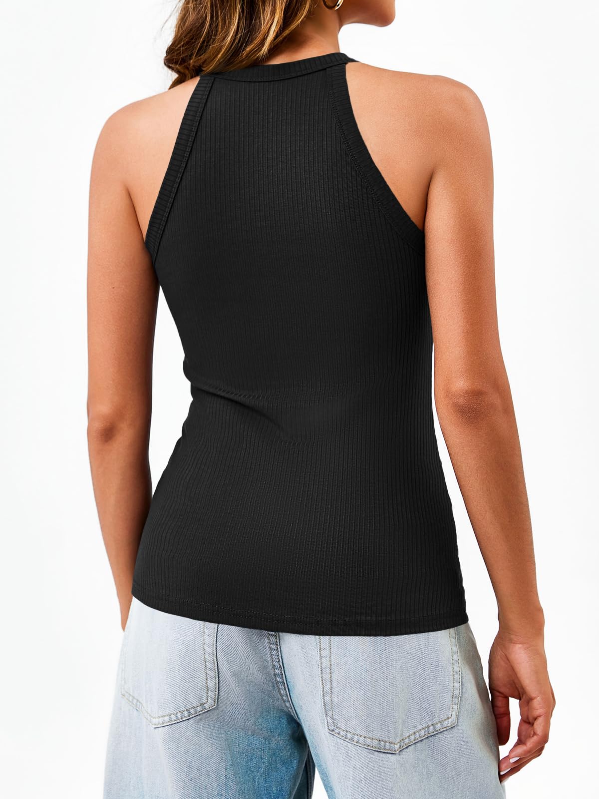 Dellytop Summer Womens Tank Tops - Casual Sleeveless Basic Cami Top Shirt Slim Knit Ribbed Racerback Workout Blouses