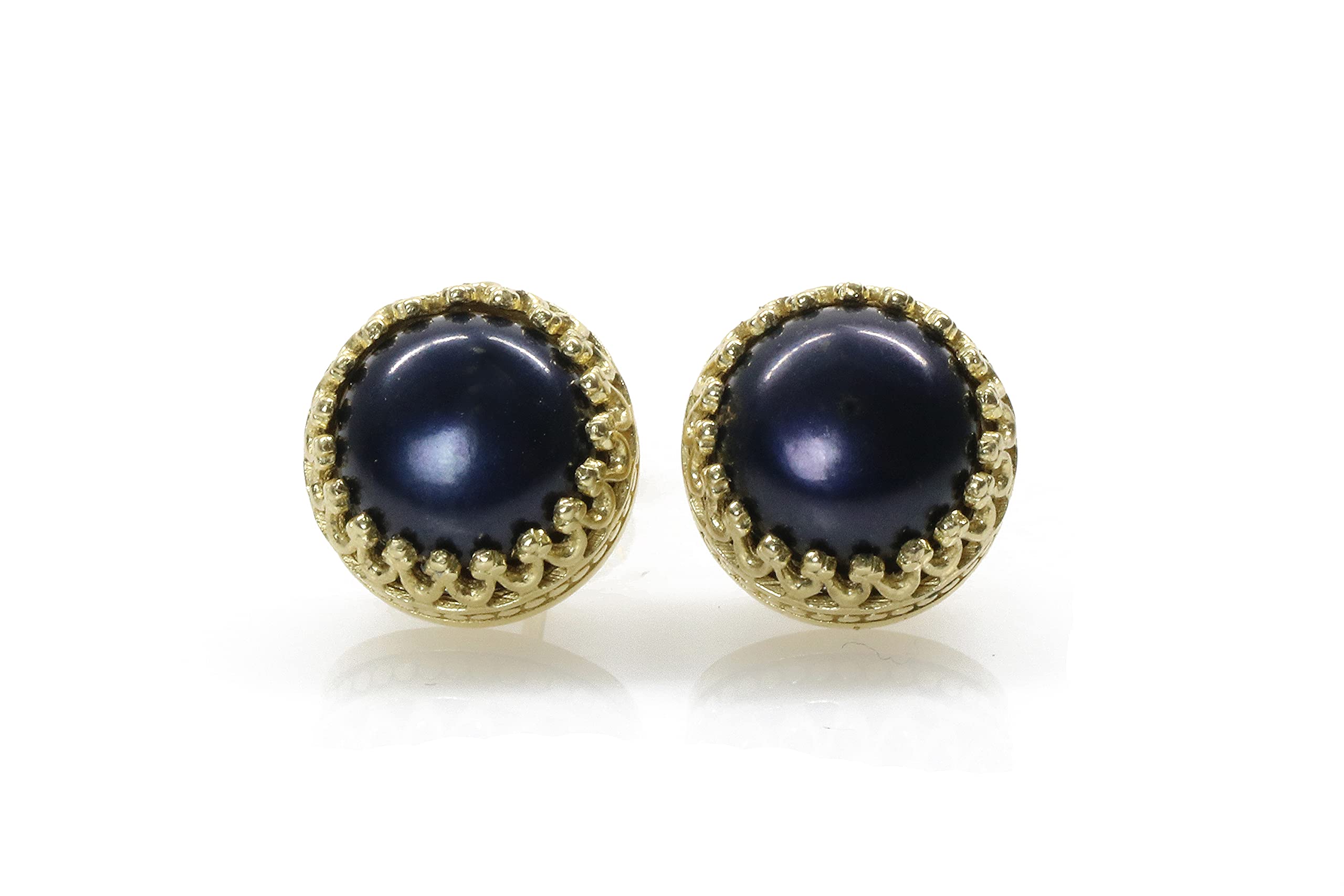 Nero Perla in Oro 14k Borchie - Orecchini Annata, Orecchini Regalo, Orecchini di Tutti i Giorni - Orecchini di Oro Fatti a Mano per le Donne con Scatola di Gioielli