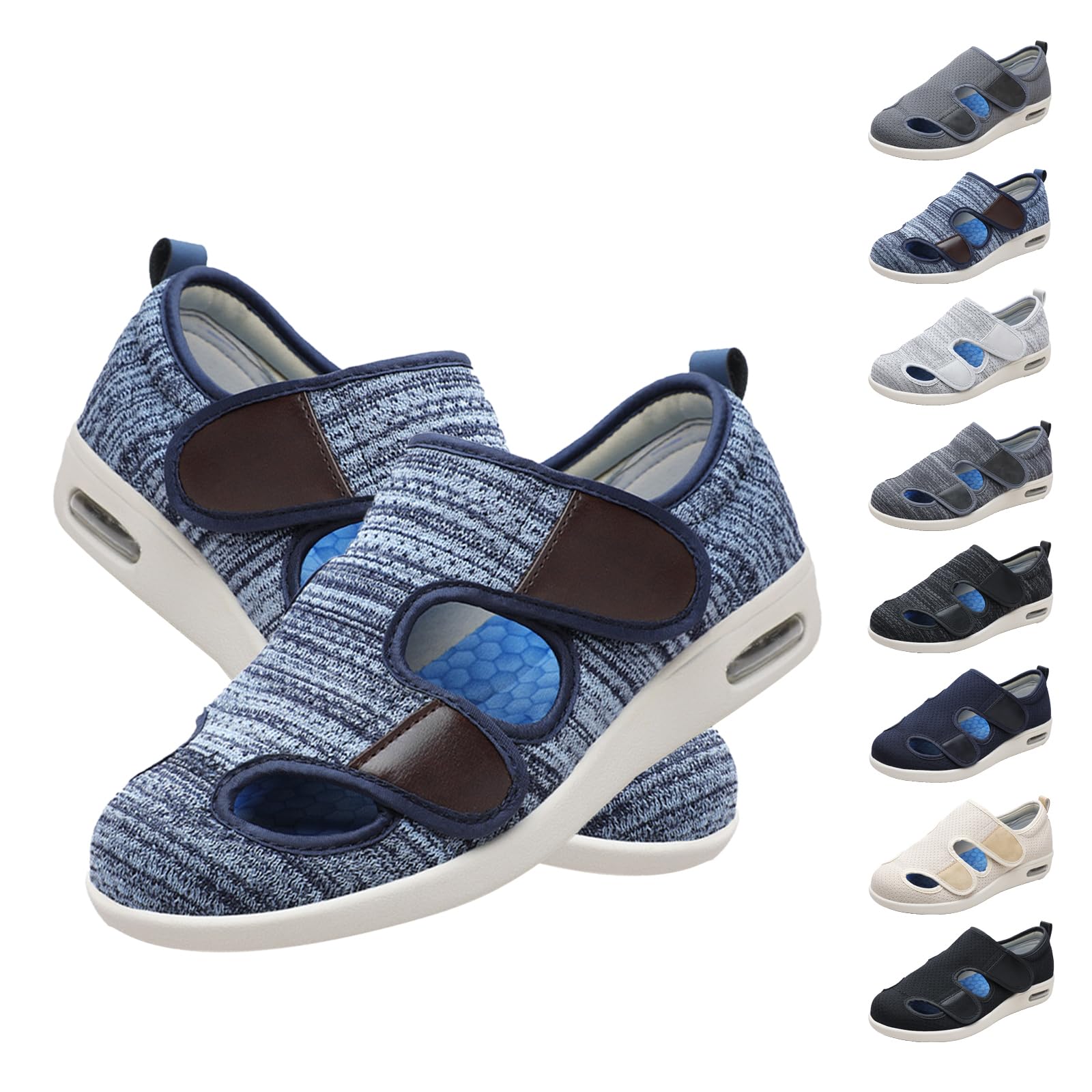 Damskie męskie buty dla diabetyków, lekkie, bardzo szerokie, opuchnięte stopy, obrzęk, stopy, regulowane zapięcie, pantofle, outdoorowe, buty do chodzenia, wygodne buty dla osób starszych