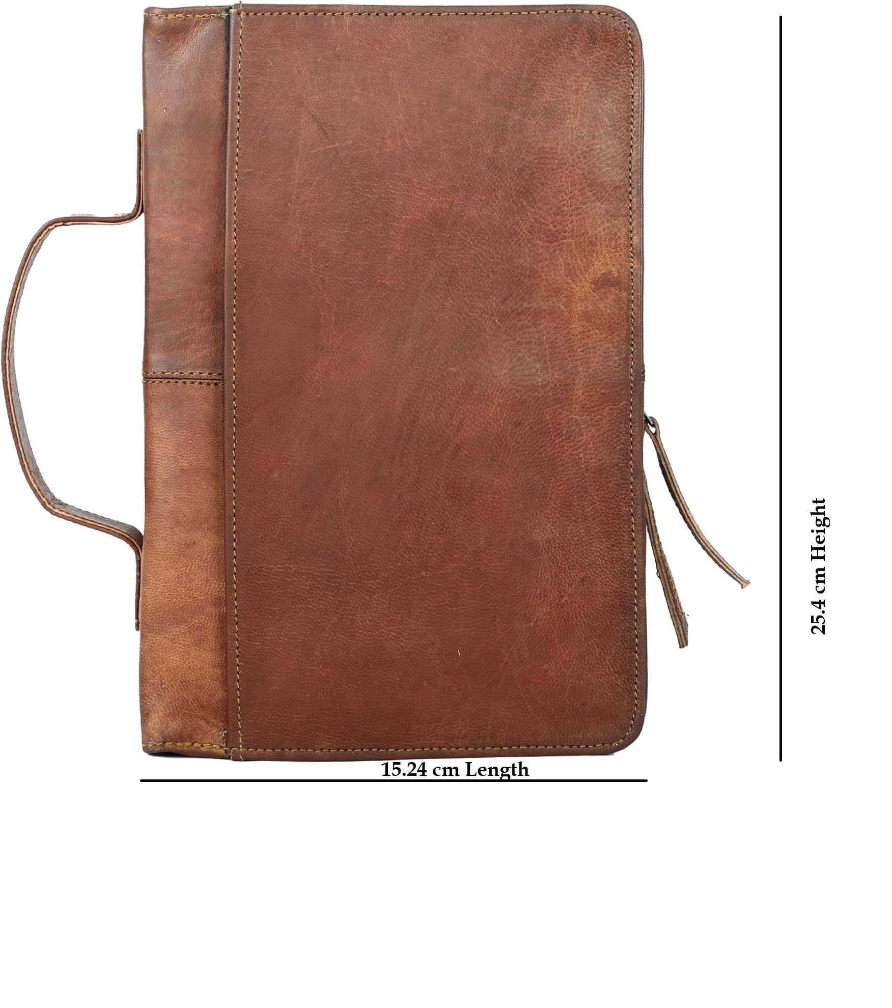 Funda de cuero de primera calidad con asa, organizador de libros, bolsillo trasero de almacenamiento (10 pulgadas de alto x 6 pulgadas de largo x 2 pulgadas de ancho)