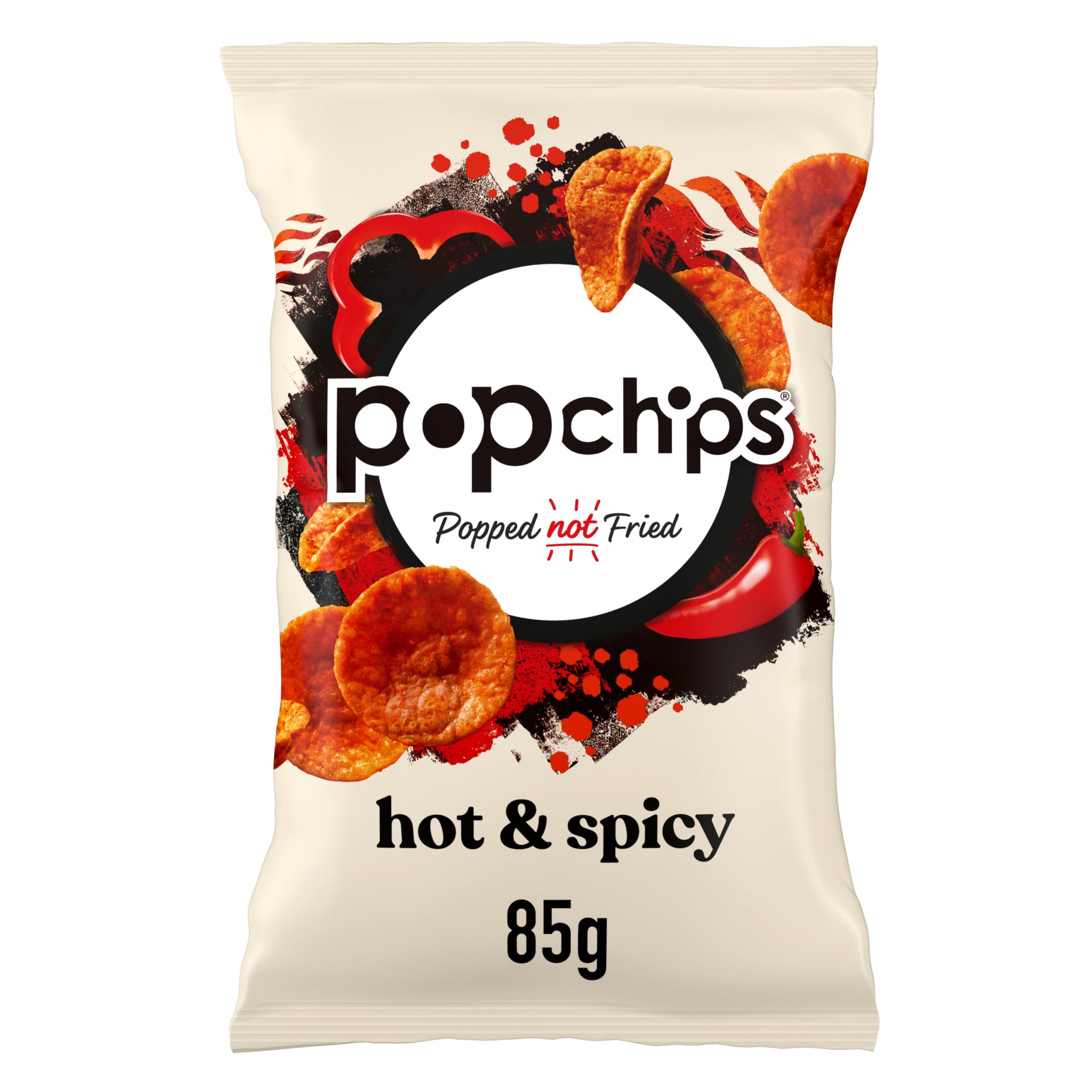 popchips - HOT & SPICY Sharing Crisps 85g (Multipack BOX of 8) - Popped not fried, No artificial flavours or colours, Suitable for vegans