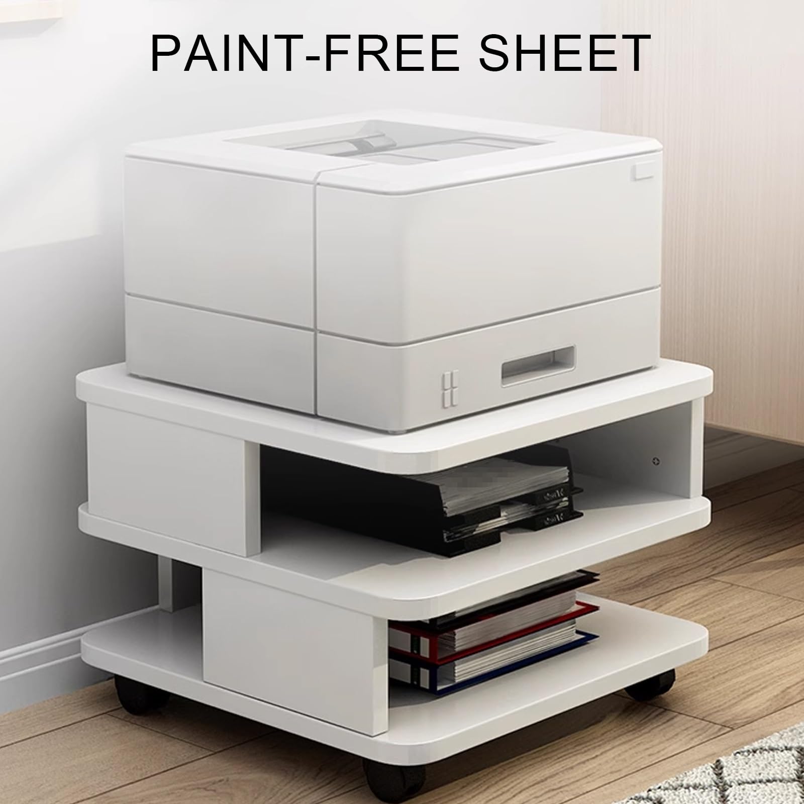 Supporto da Scrivania per Stampante a 2 Livelli Altezza 30cm Mobilettos Salvaspazio Mobilettos con Ruote Carrello Porta Stampante per Ufficio Casa(White,40 * 40 * 30cm)