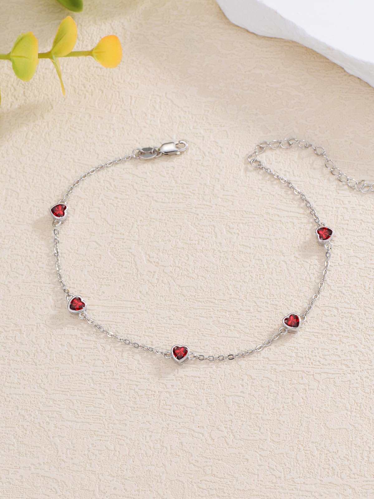 Dorunmo Herz-Geburtsstein-Armband und Fußkettchen verstellbar für Frauen aus 925er Sterlingsilber mit Zirkonia Valentinstag, Muttertag, Geburtstage, Weihnachten für Frauen, Freundinnen, Mütter