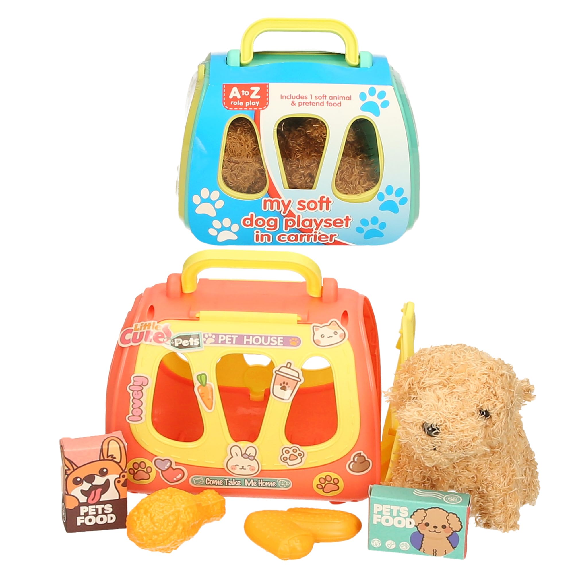 A to Z Role Play Pet House Carrier Set with Plush Dog, Toy Food and Accessories, Educational Pretend Play