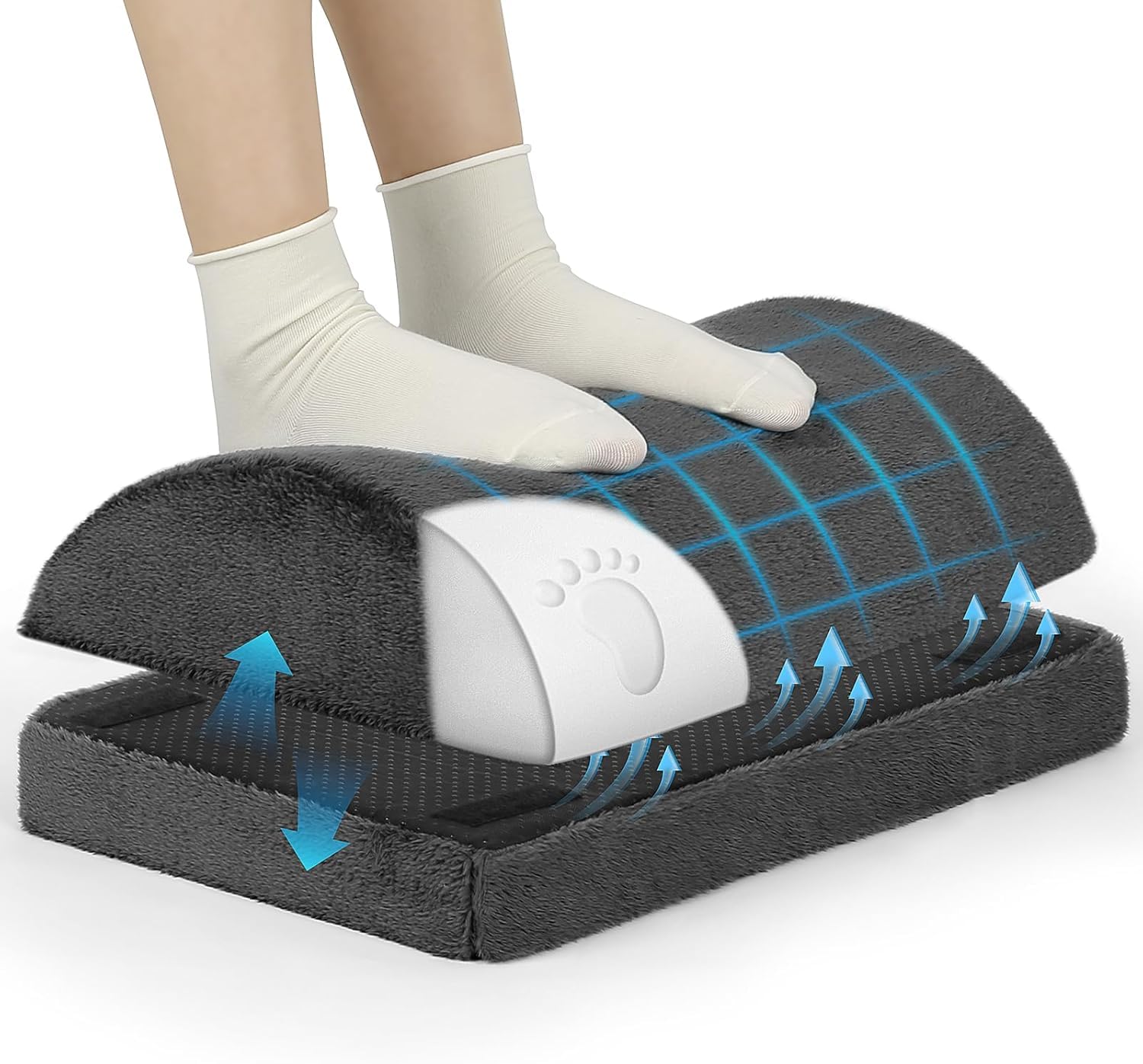 Poat Adjustable Under Desk Foot Rest with Sponge Cushion，Ergonomic Foot Rest for Office & Home, 3 Height Settings & Massage, Removable Washable Cover，Anti-Slip Foot Stool for Work/Gaming