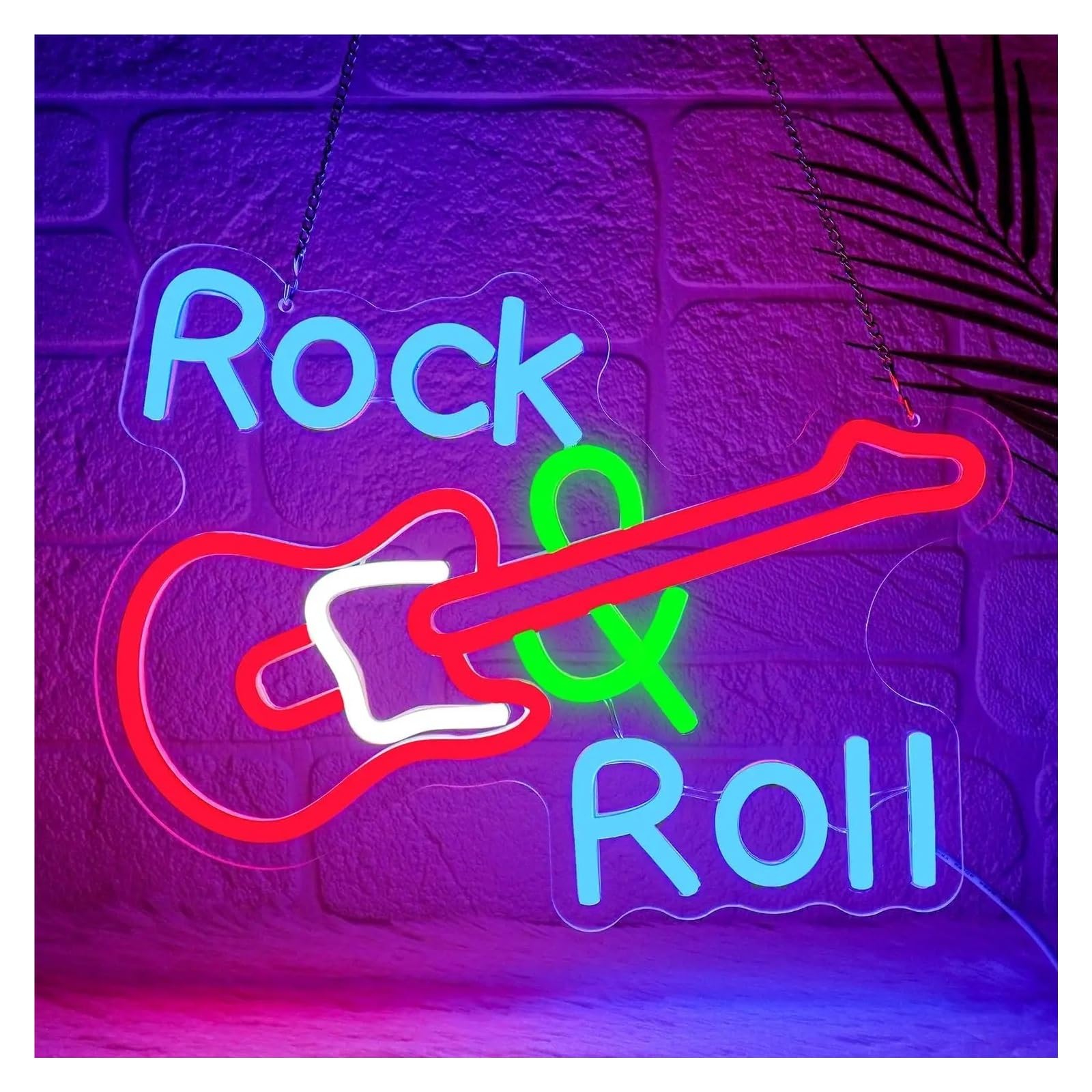 RONGCH Hanging Art Neon Signs Rock&Roll Guitar Neon Sign for Bedroom Club Music Man Cave Party Decor 32x24cm