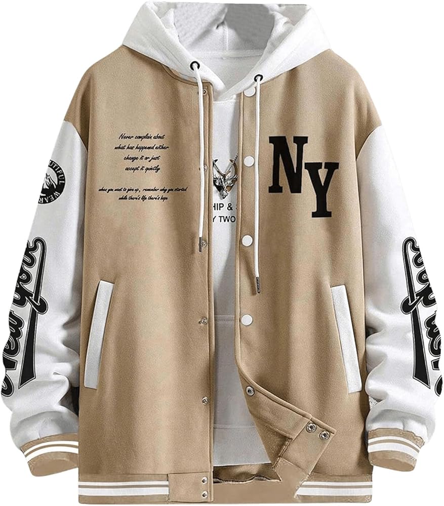 SOLY HUX Men's Plus Size Varsity Jacket Letter Graphic Color Block