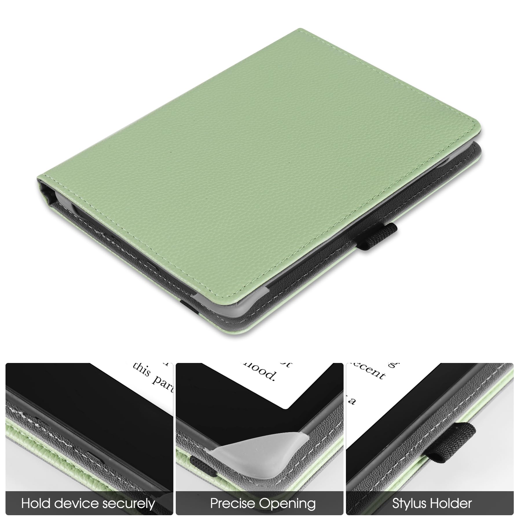 HGWALP Universal Case for 6" eReaders, Folio Leather Stand Cover with Handstrap Compatible with All 6 inch Paperwhite/Kobo/Tolino/Pocketook/Sony E-Book Reader-Matcha - 3