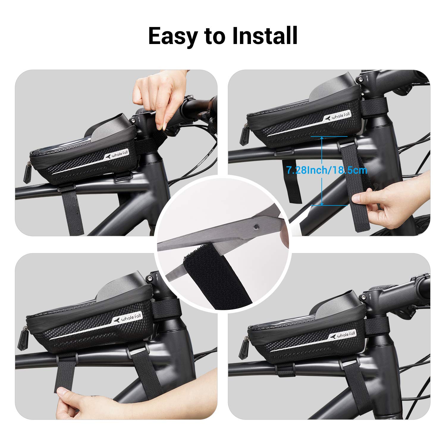 whale fall Bike Frame Bag Waterproof, 3D Eva Hard Shell, Bike Phone Holder, Bicycle Top Tube Bag, Cycling Pouch with Rain Cover, Bike Accessories for Phones Under 7"