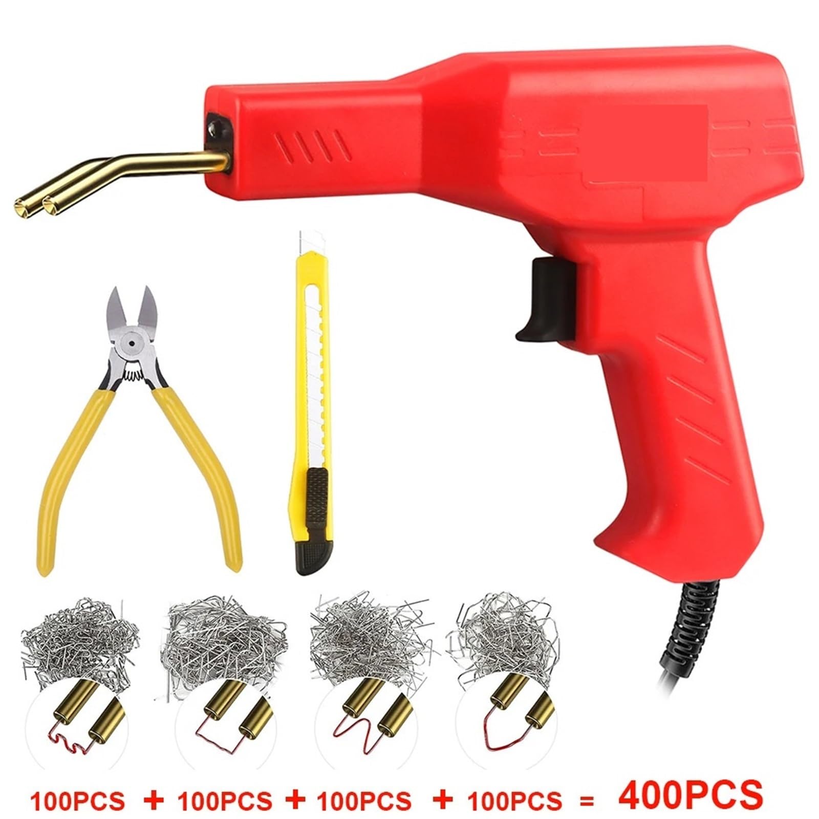 Zestaw lutowania Zestaw Do Naprawy Zderzaków Ze Zszywaczem Na Gorąco, Lutownica Do Naprawy Zderzaków Samochodowych Z Tworzywa Sztucznego(Red 400PCS)