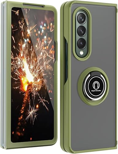 TJS Compatible con Samsung Galaxy Z Fold 3 5G, resistente a los impactos, soporte de anillo de metal giratorio de 360 grados, funda protectora