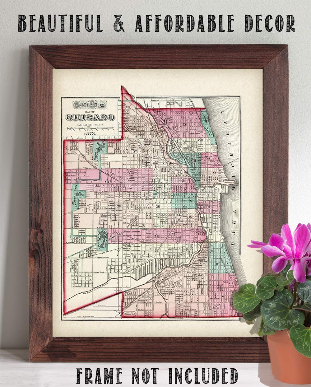 Amazon.com: 1873 Vintage Chicago Map 11x14 Unframed Poster