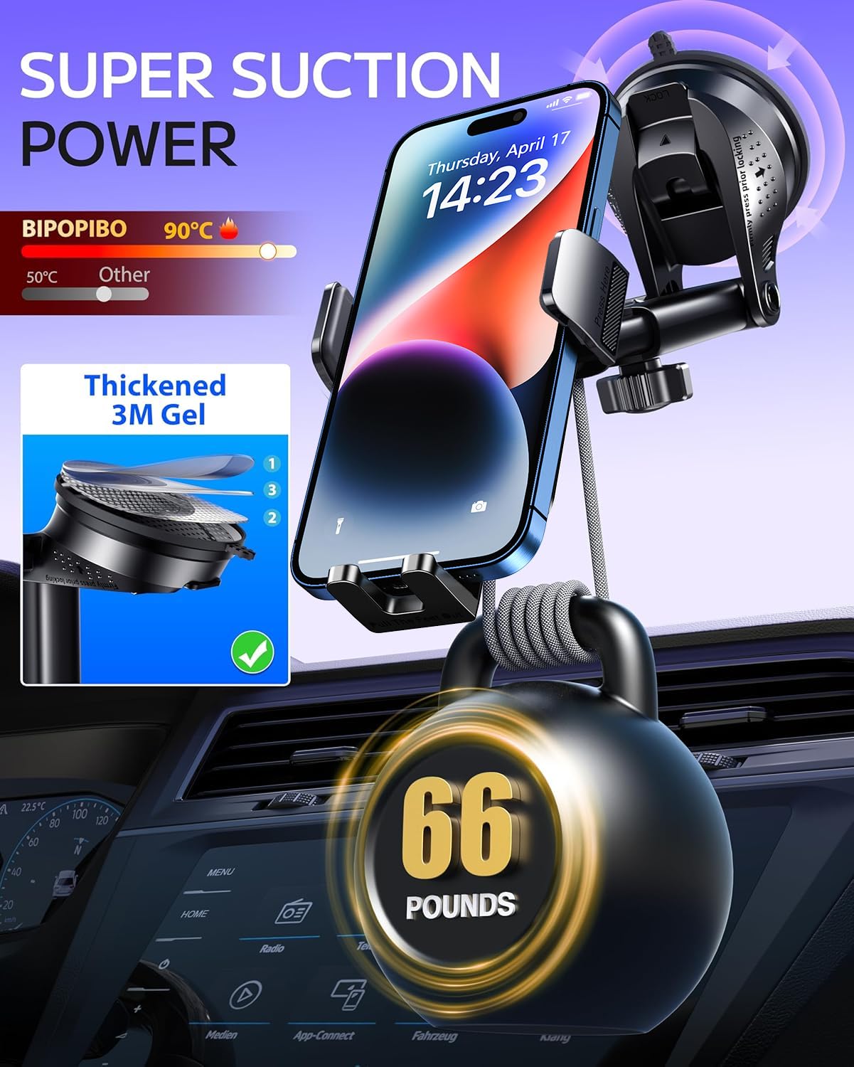 Support Téléphonique Pour La Voiture - Sur Le Pare-brise Ou Le Tableau De Bord - Noir - Téléphonie