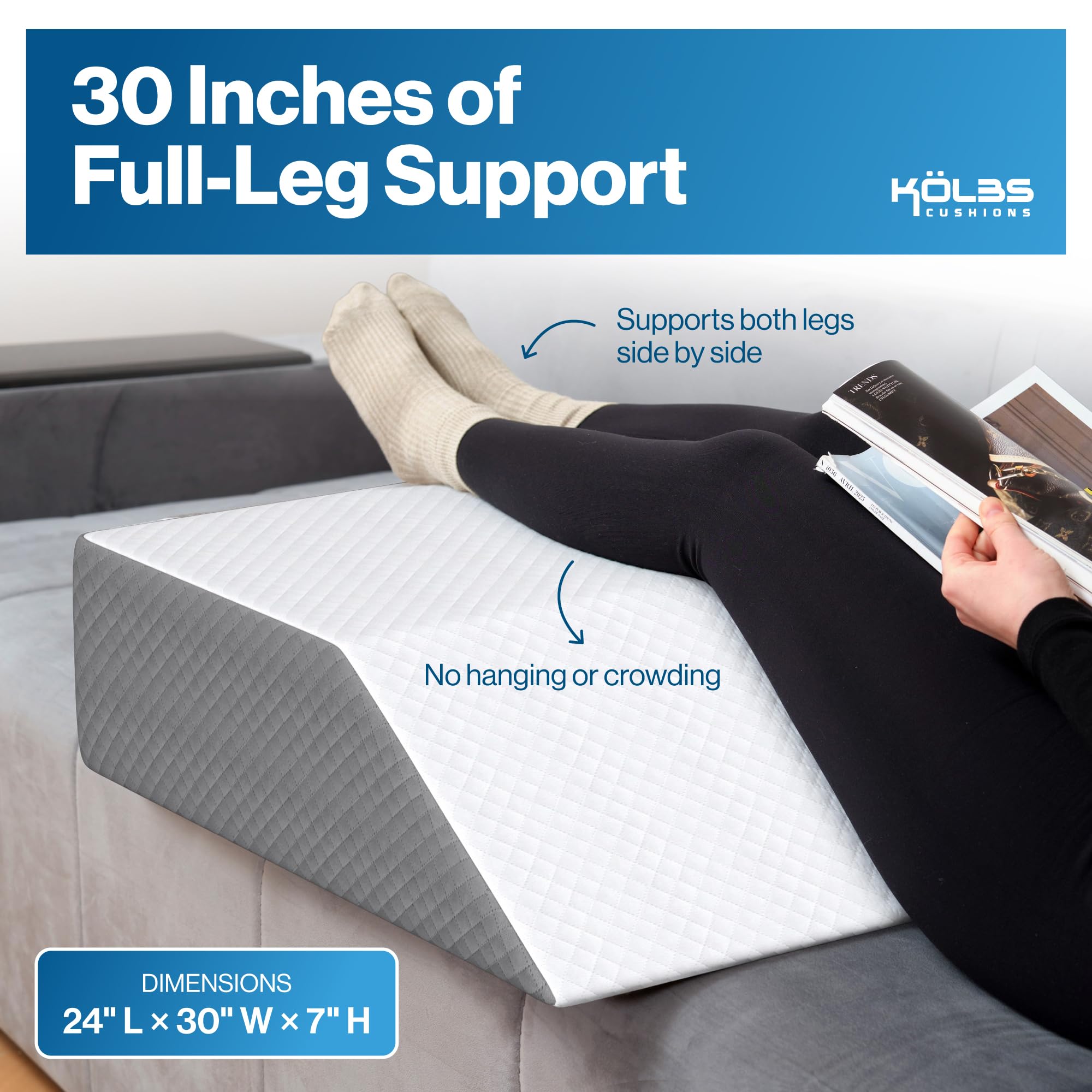 Almohada de elevación de pierna extra ancha de K lb | Funda jacquard elegante | XL y ancha para más comodidad, almohada de cuña de cama | Almohada de rodilla para piernas | Almohada de cuña para